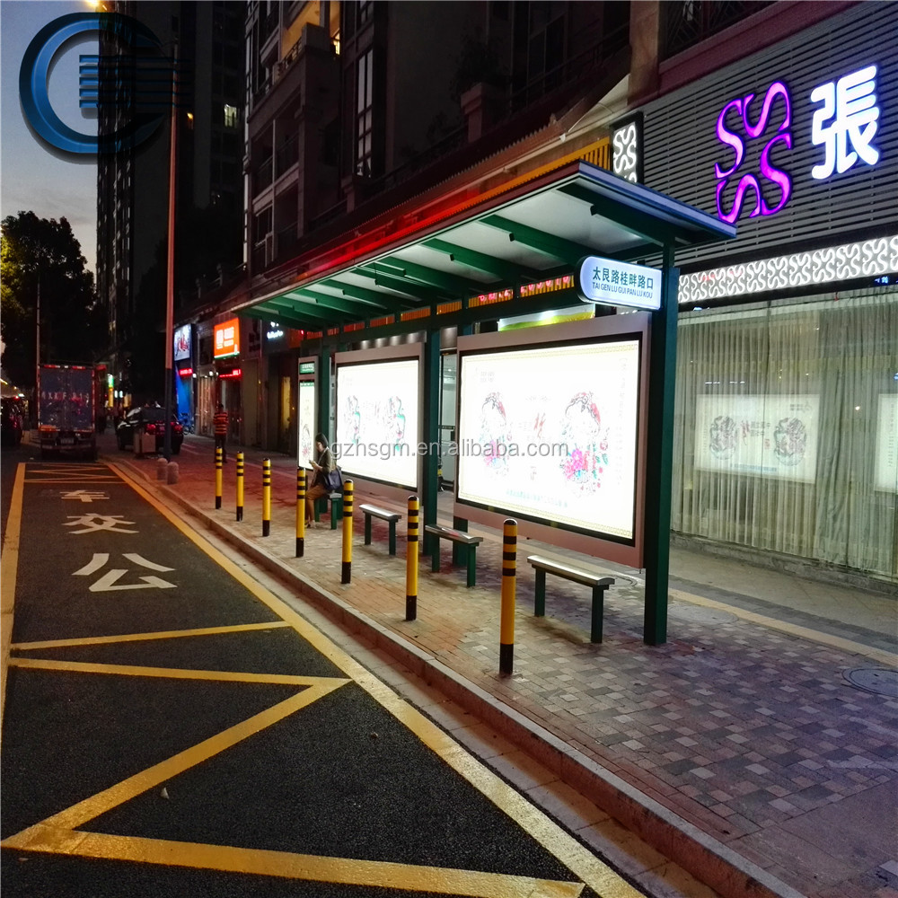 street furniture modular steel structure bus stop shelter with advertising panels