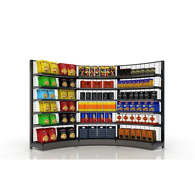 Curved Supermarket Shelves showcase retail display metal rack